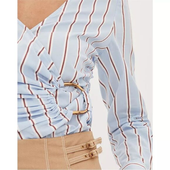 Veronica Beard Aero Blue Brick Multi Ozzie Striped Faux Wrap Top Size 2 NWT - Picture 6 of 7